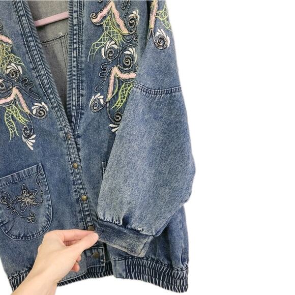 Vintage Japanese Brand‎ Embroidered Kimono Jacket Denim RARE - Picture 6 of 13